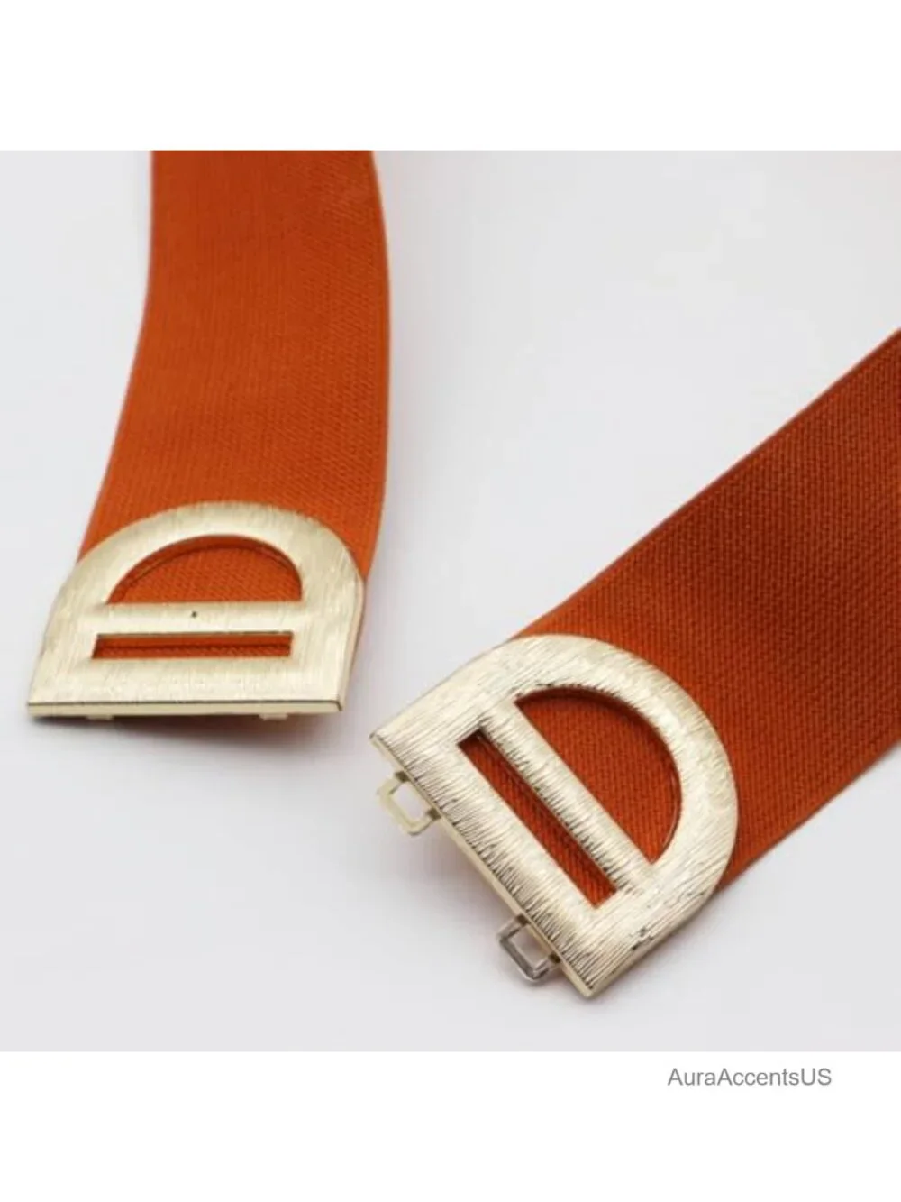 Wide Stretchy Waist Belt With Gold Buckle For Dresses